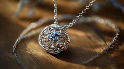 Silver necklace with a beautiful pendant, exuding luxury and style for a perfect accessory shot.