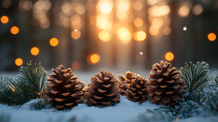 Beautiful Christmas background with fir paws and toys