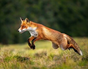 Fototapeta premium Beautiful Male Red Fox Standing in A Natural Background During Sunset in A National Park