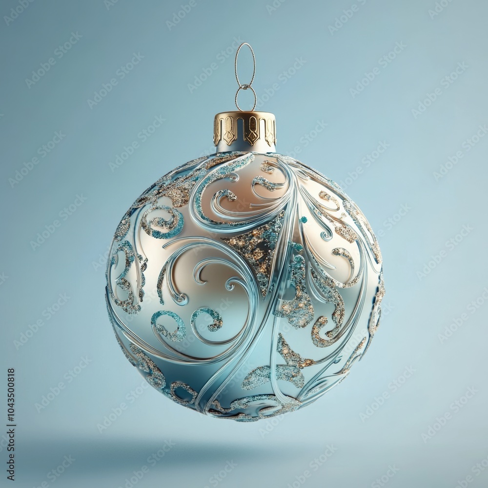 Poster a beautiful 3d bauble, decorated with intricate patterns and shimmering colors, isolated on a light 