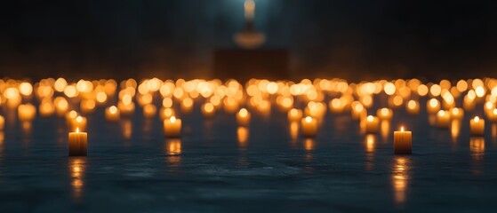 Numerous flickering candles creating a serene atmosphere in a dimly lit space.