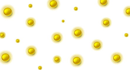 Bright golden 3d spheres and linear circles on white background. Vector design