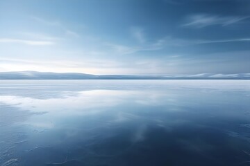 Fototapeta premium Simple wallpaper illustration of a frozen lake, with just a thin line dividing the icy surface and the cold winter sky