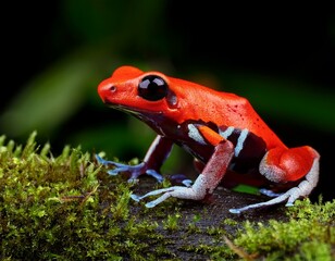 Fototapeta premium Red-eyed tree frog closeup on green leaves, Red-eyed tree frog (Agalychnis callidryas) closeup on branch