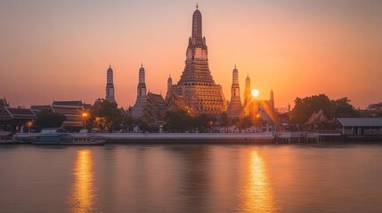 Sunset Over Wat Arun Temple in Bangkok