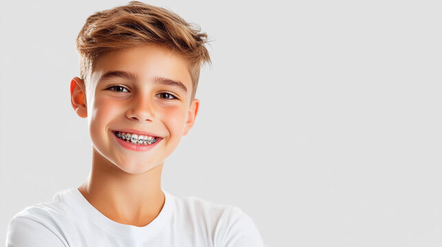 A young man shows off his braces with his arms crossed while looking at the camera.