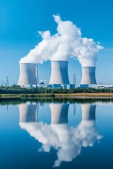 Obraz premium View of thermal power plant in the urban landscape. Energy industry. Environmental pollution. Ecology.