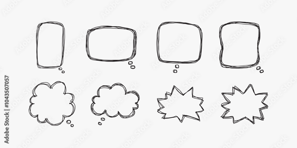 Poster a collection of simple lines hand drawn speech bubbles in various shapes. set of simple of hand draw