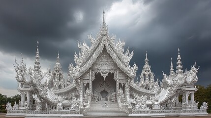 Fototapeta premium Majestic White Temple Under Dramatic Clouds