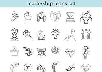 Leadership Line  Icons set. The set contains icons: Leadership, Ladder of Success, Motivation, Goal, Career, Mountain Peak, Partnership, Award, Winning.