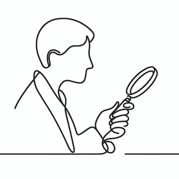 recommend clip art: Person examining object with magnifying glass in minimalist line art