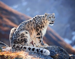 Fototapeta premium Snow leopard on the rock. Latin name - Uncia uncia 