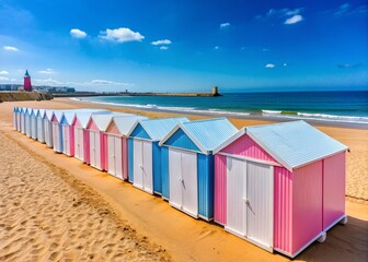 Beach Tents and Colorful Cabins at Les Sables d'Olonne, France - Conceptual Photography