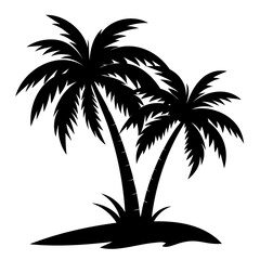 Highly Detailed Two palm tree black silhouette Vector illustration isolated on a transparent background