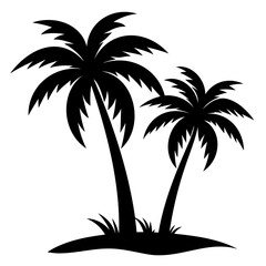 Obraz premium Highly Detailed Two palm tree black silhouette Vector illustration isolated on a transparent background