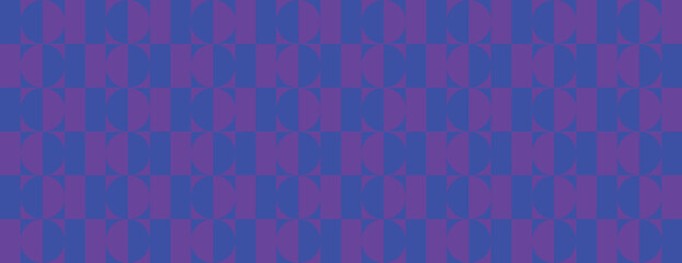 Fototapeta premium Geometric vector background with a vibrant blue color. The background features a blue pattern with circular and square shapes with bold texture. Purple retro seamless geometric pattern background.