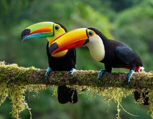 Fototapeta premium Ramphastos sulfuratus, Keel-billed toucan The bird is perched on the branch in nice wildlife natural environment of Costa Rica