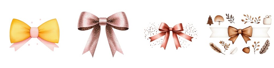 Fototapeta premium Colorful collection of decorative bows with various designs and styles on a white isolated background.