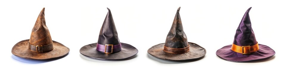 witch hats isolated on white background, spooky halloween concept
