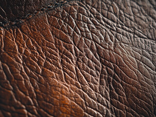 Fototapeta premium A close-up image of a reddish-brown cow leather texture.
