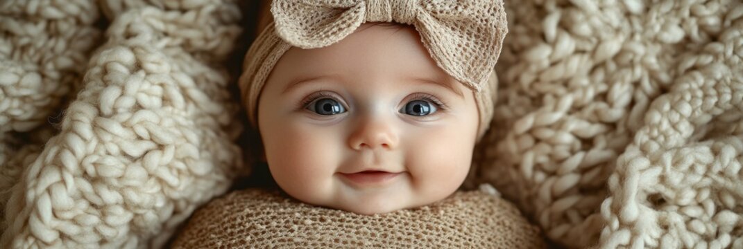 Adorable baby girl smiling while lying on a blanket