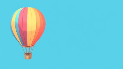 A colorful hot air balloon on a clear sky blue background