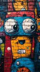 Obraz premium Graffiti of colorful cartoon character on wall