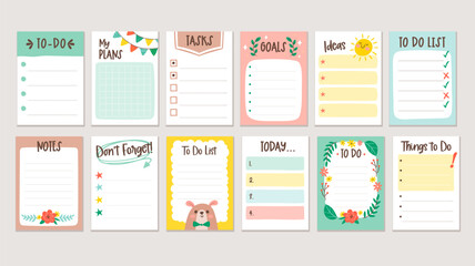 Cute hand-drawn notes, perfect for calendars, planners and journals. Includes different to-do list designs, reminders, goals, ideas... Hand-drawn vector items.