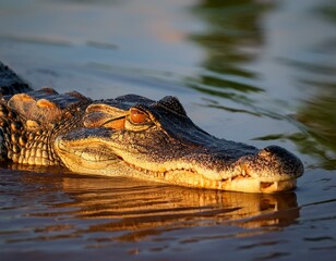 Obraz premium Portrait of Yacare Caiman in blue water of Cano Negro, Costa Rica.