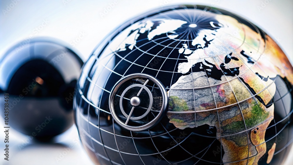 Poster black globus symbol on white background for global connectivity and navigation concepts
