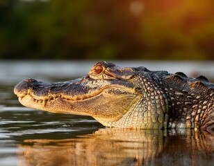 Obraz premium Portrait of Yacare Caiman in blue water of Cano Negro, Costa Rica.