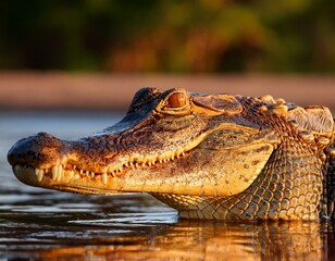 Obraz premium Portrait of Yacare Caiman in blue water of Cano Negro, Costa Rica.