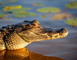 Obraz premium Portrait of Yacare Caiman in blue water of Cano Negro, Costa Rica.