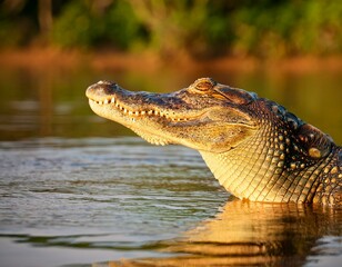 Obraz premium Portrait of Yacare Caiman in blue water of Cano Negro, Costa Rica.