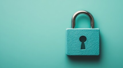 Naklejka premium Turquoise padlock on a teal background, symbolizing security and protection.