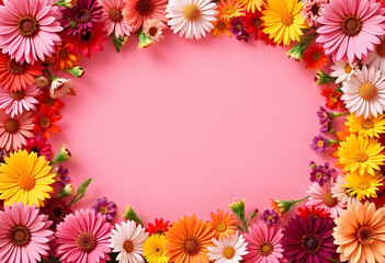 Obraz premium Colorful gerbera flowers arranged against a pink background, creating a vibrant and cheerful display. Perfect for floral-themed projects and decorative designs