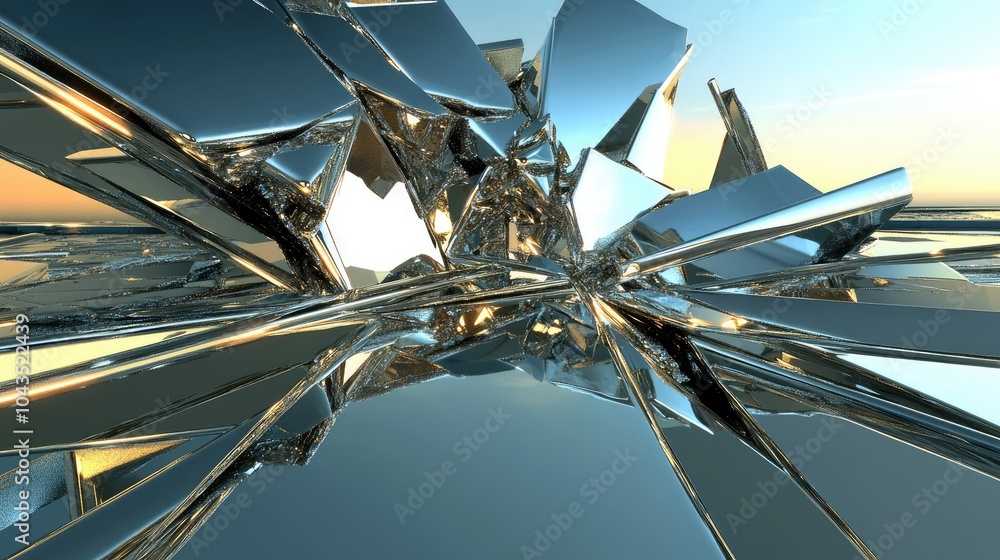Poster a complex 3d abstract surface with angular, sharp lines and a chaotic pattern, rendered in shades of
