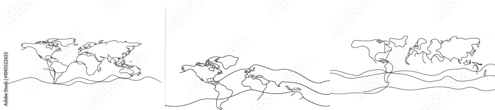 Poster map, template or icon of a flat earth concept drawn in continuous line