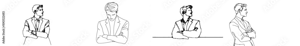 Poster drawing of a businessman thinking hard in continuous line