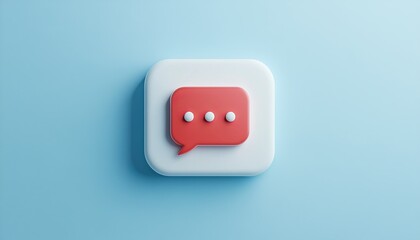 Red speech bubble icon on a blue background, representing communication.