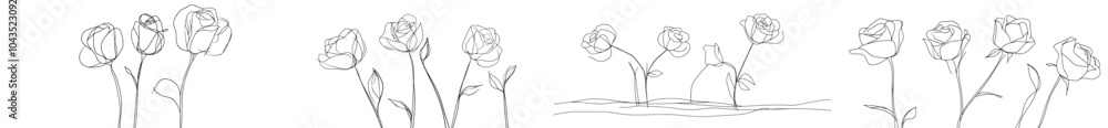 Poster continually drawn rose flower in a botanical garden. modern illustration with a hand drawn element c