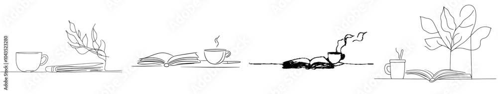 Aufkleber an open book with hand gesture writing beside a cup of coffee at a desk. a basic concept for a moder