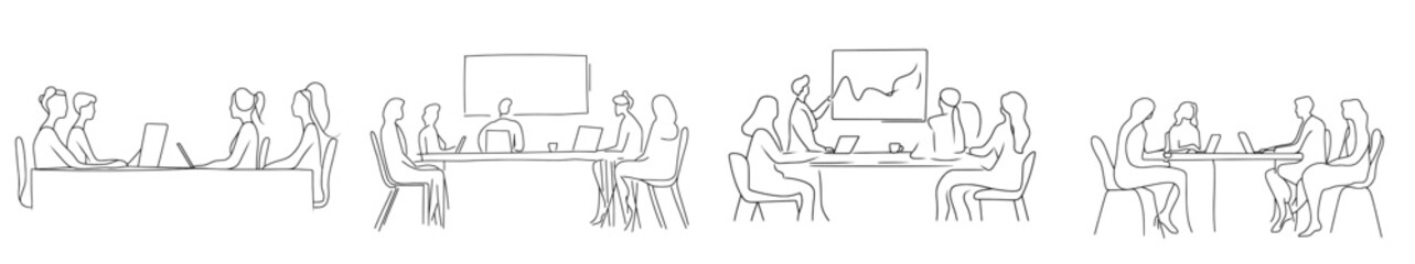 Continual line drawing design for modern illustration graphic of young businessman coaching class members. Business training and meeting concept.