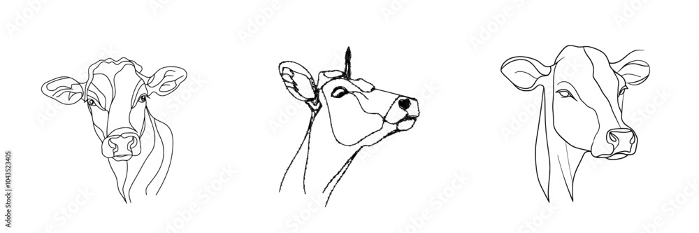 Aufkleber continuous line drawing of a cow head. horned cow portrait on a white background with minimal black 