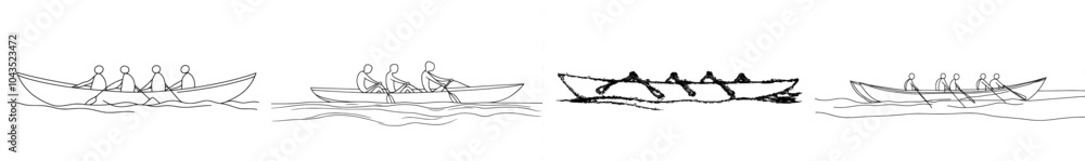 Aufkleber team member rowing a boat as a symbol of teamwork. continuous one line drawing.
