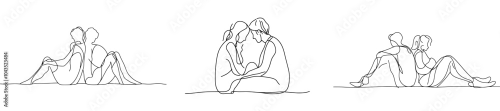 Poster the resting and talking of friends. continuous line art drawing style. minimalist black linear desig