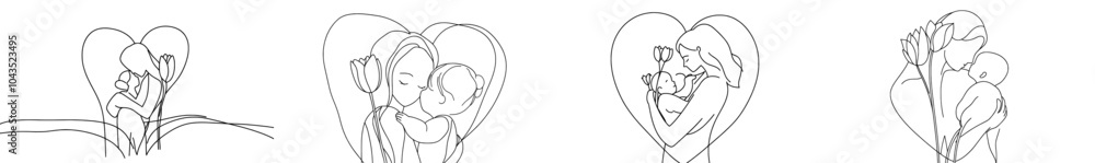 Aufkleber an animated mother's day card with continuous lines.