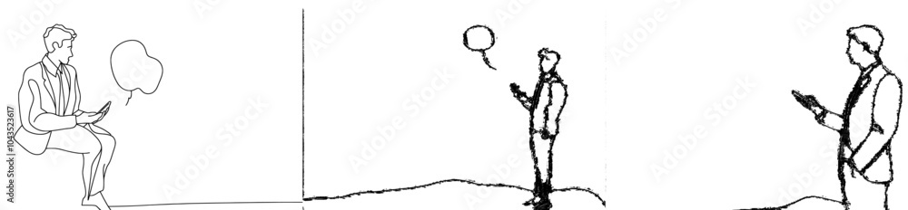 Fototapete It is a continuous line. A programmer designer works with a virtual screen. Information technology. A continuous drawing line logo isolated with minimal background.