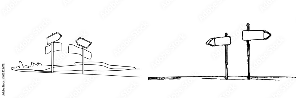 Fototapete Drawing style fingerpost in continuous line. Signpost pointing in the direction of traveling to places on white background. Modern illustration.