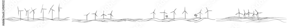 Fototapete an illustration of windmills and wind farms at the sea in one continuous line. green energy and rene
